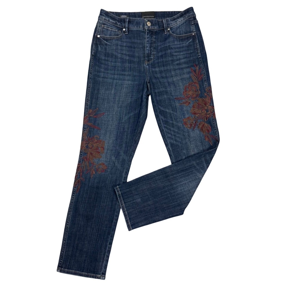 White House Black Market High Rise Straight Jeans Embroidered Floral‎ Size 6L